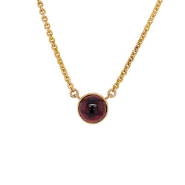 Antique 14K Gold Cabochon Garnet Pendant Necklace closeup of pendant