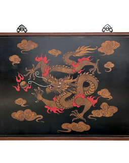 Large Chinese Lacquer Panel With Flying Dragon