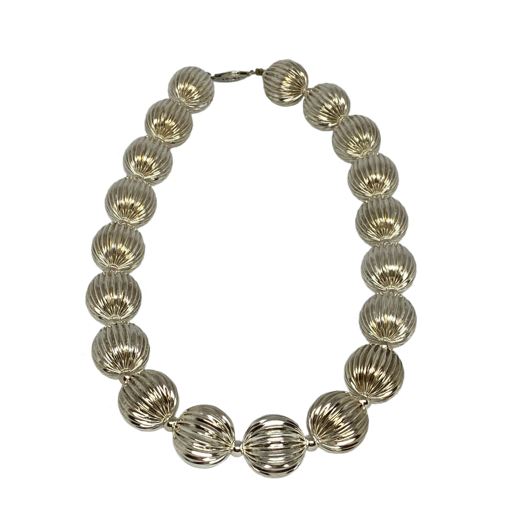 Textured Large Sterling Silver Ball Bead Necklace