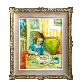 Boris Simon, Painting of Young Girl 'Petite Fille Dessinant' in frame