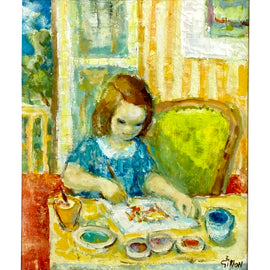 Boris Simon, Painting of Young Girl 'Petite Fille Dessinant' no frame