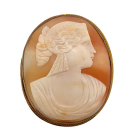 Victorian 10K Gold Carved Shell Cameo Pin Pendant