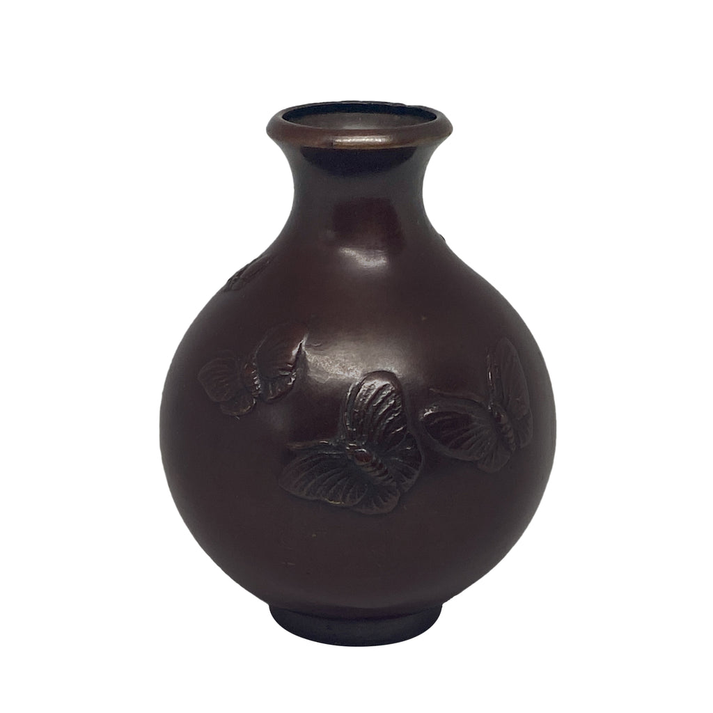 Japanese Meiji Period Small Bronze Vase With Butterflies