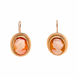 14K Gold Victorian Style Vintage Cameo Pierced Earrings