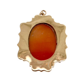 Victorian Carved Cameo Pendant 14K Gold and Enamel Frame