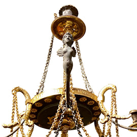 Rare Early 19th C. French Neoclassical Bronze Six Light Chandelier