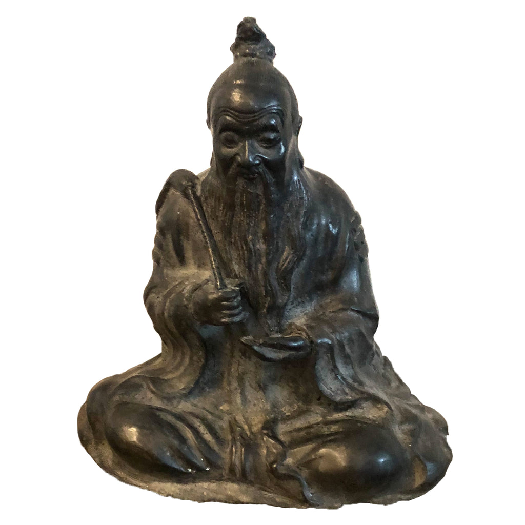 Chinese Bronze Seated Deity Holding Fruit FRONT