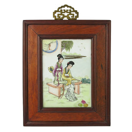 Chinese Painted Porcelain Scenic Figural Plaque full view