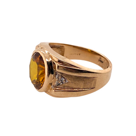 10K Men's Ring with Faceted Citrine and Diamonds, Designer signed