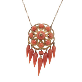 Victorian 14K Gold Coral Repurposed Pendant Necklace