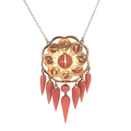 Victorian 14K Gold Coral Repurposed Pendant Necklace