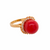 Vintage 18K Red Coral Ring With Swirling Diamond Halo