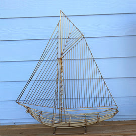 Curtis Jere Free Standing Metal Wire Sailboat Ship Sculpture 1982 front