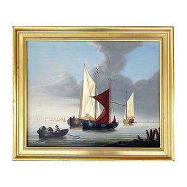 David Beatty British 20th Century “ Boats In Harbor “ Oil On Panel front