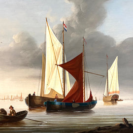 David Beatty British 20th Century “ Boats In Harbor “ Oil On Panel front close