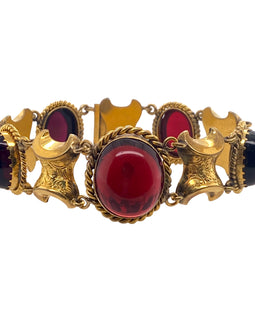 Early Victorian Pinchbeck Gold & Cabochon Garnet Paste Link Bracelet