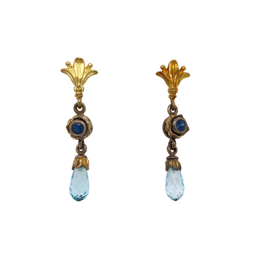 Designer 18K Gold Sterling Silver Blue Topaz Earrings
