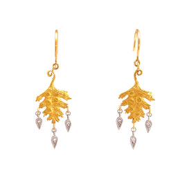 Cathy Waterman 22K Gold Leaf Earrings with Diamond Briolettes