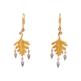 Cathy Waterman 22K Gold Leaf Earrings with Diamond Briolettes