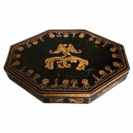 English Regency Octagonal Penwork Decorated Box top