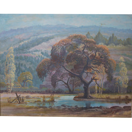 Everett H. Sloan Oil on Canvas, Landscape Trees & Mountains close