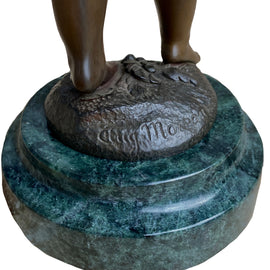 French 19th C. Bronze By August Moreau, Boy with 2 Jugs artist's mark