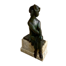 French Art Deco Seated Bronze Satyr, Charlotte Monginot, c. 1920 full view