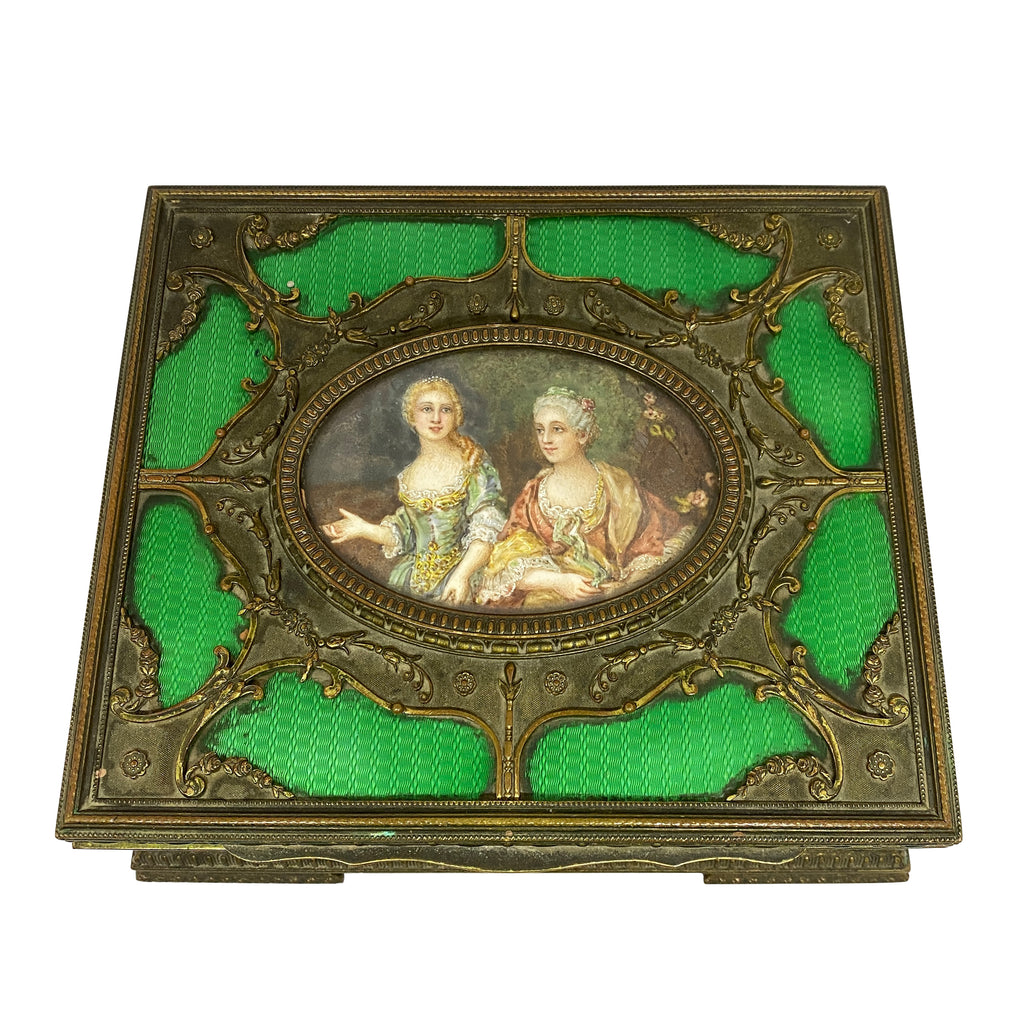 French Bronze & Enamel Jewel Box with Miniature Portrait Painting