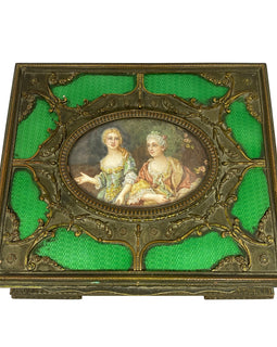 French Bronze & Enamel Jewel Box with Miniature Portrait Painting