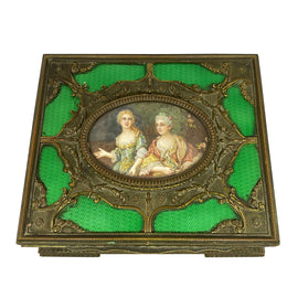 French Bronze & Enamel Jewel Box with Miniature Portrait Painting