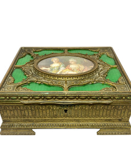French Bronze & Enamel Jewel Box with Miniature Portrait Painting