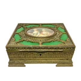 French Bronze & Enamel Jewel Box with Miniature Portrait Painting