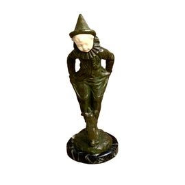 Georges Omerth French 19th Century Bronze Sculpture of Clown Boy with Dog back of dog