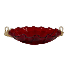 Vintage Venetian Glass Red Center Bowl with Gold Swans