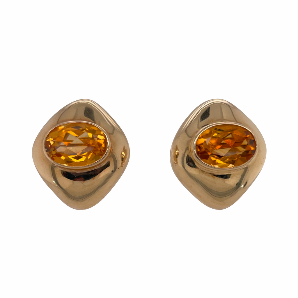 14K Gold Chunky Earrings with Faceted Yellow Topaz Stones