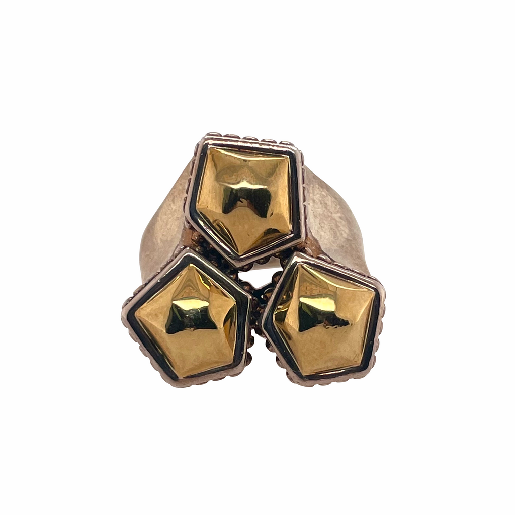 Chunky 18K Gold and Silver Unusual Heavy Ring by Lagos
