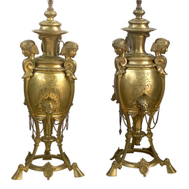 Pair Of 19th Century Greek Revival Bronze Urn Lamps