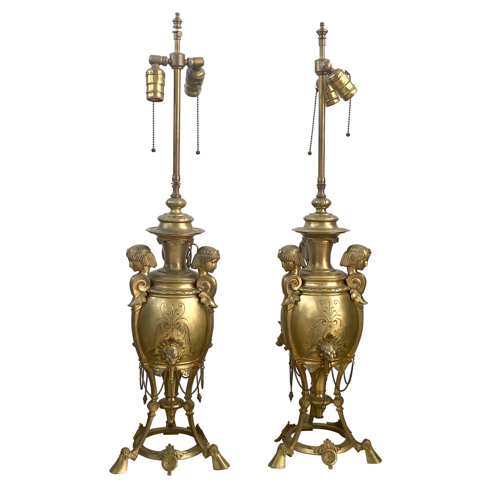 Pair Of 19th Century Greek Revival Bronze Urn Lamps