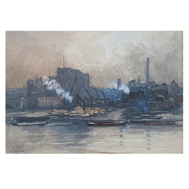 Leonard Marlborough Powell, British Watercolor, Harbor Scene