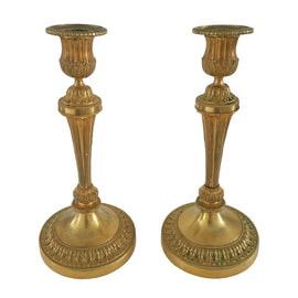 Pair French Gilt Bronze Louis XVI Style Candlesticks 19th C