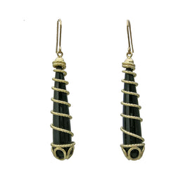 14K Gold Onyx Dangling Pierced Earrings