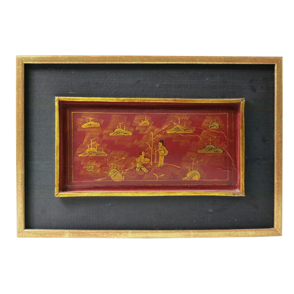 Chinese Gilt Painted Lacquer Pictorial Panel 19th Century