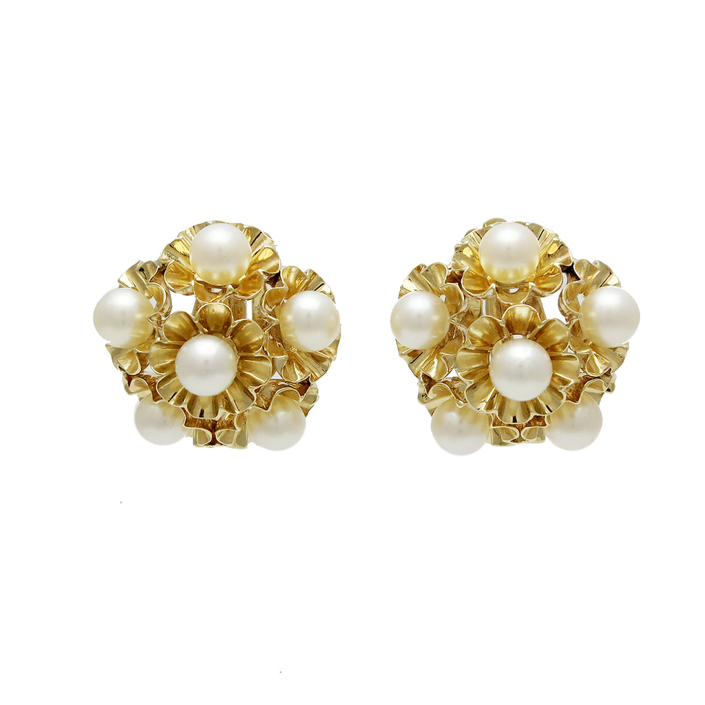 Vintage 14K Gold Cultured Pearl Clip Back Earrings