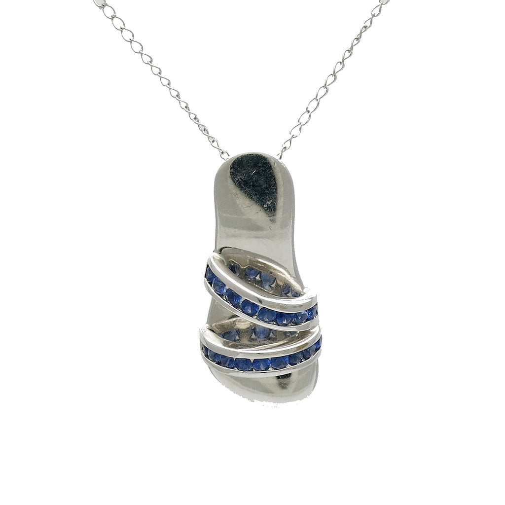 14K White Gold and Sapphire Sandal Pendant on Chain