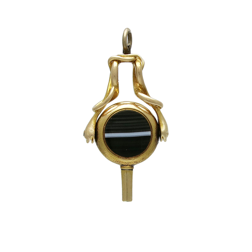 Victorian 14K Gold Agate & Bloodstone Watch Key Pendant