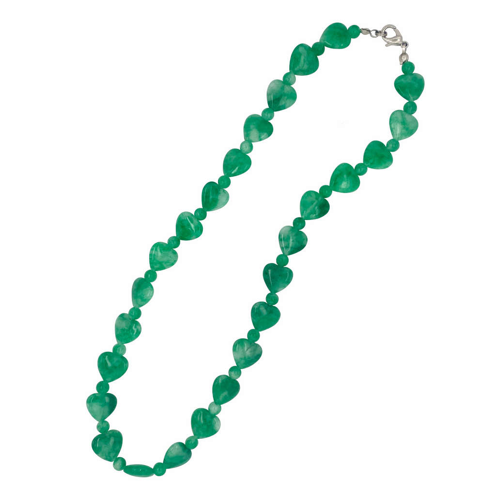 Carved Jade Heart And Ball Necklace