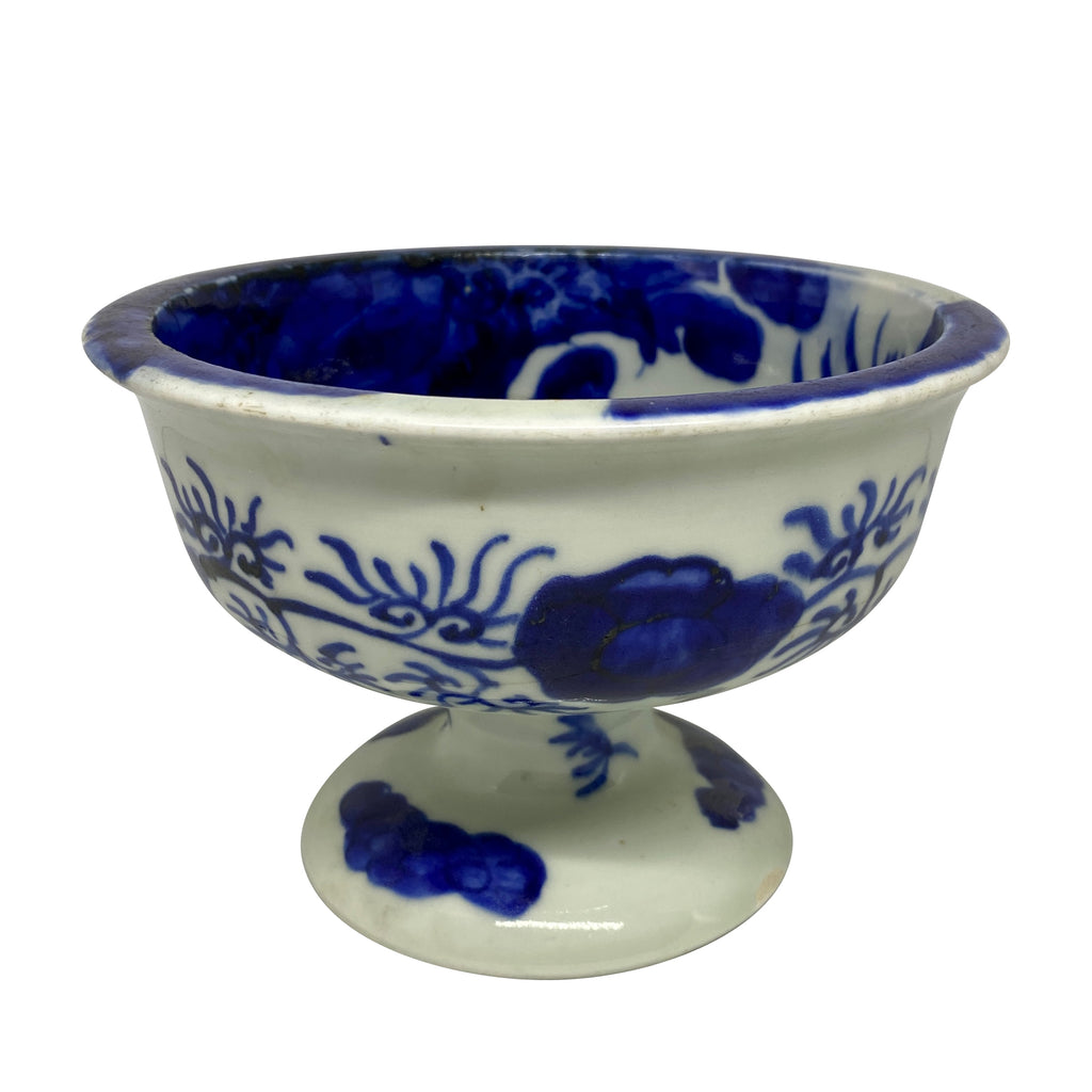 Japanese Blue & White Porcelain Footed Bowl Early Meiji Period SIDE1