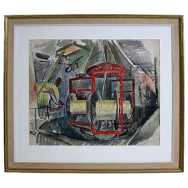 John De Forest Stull "The Rope Machine" Watercolor Painting frame