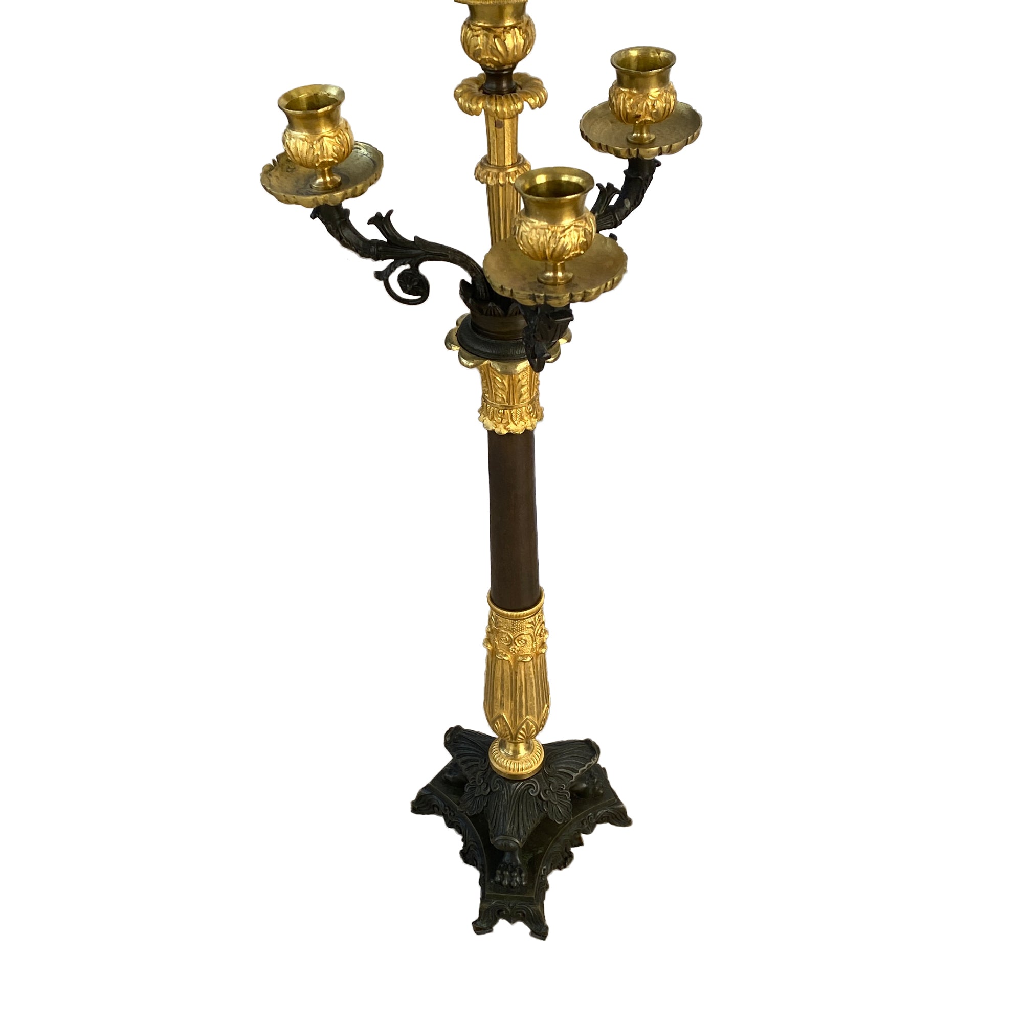 French Louis Philippe Period Gilt Bronze 6-Branch Candelabra Lamp c. 1850 