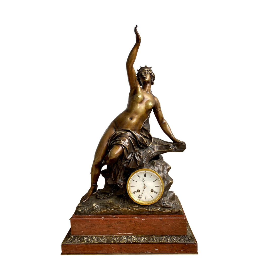 Large French 19th Century Bronze & Marble Clock (Andromeda)
